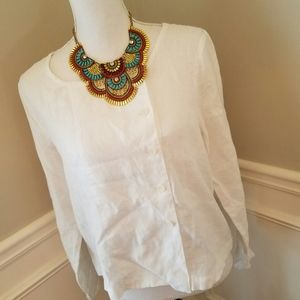 FLAX Linen White Women's Tunic Top Lagenlook  Sz P